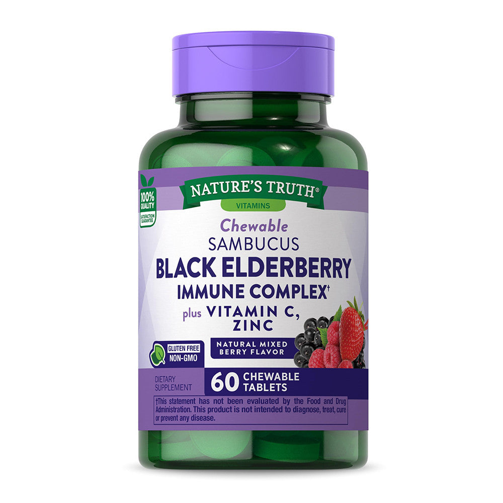 Natures Truth Black Elderberry Immune Complex Chewable Tablets, Natural Berry, 60 Ea